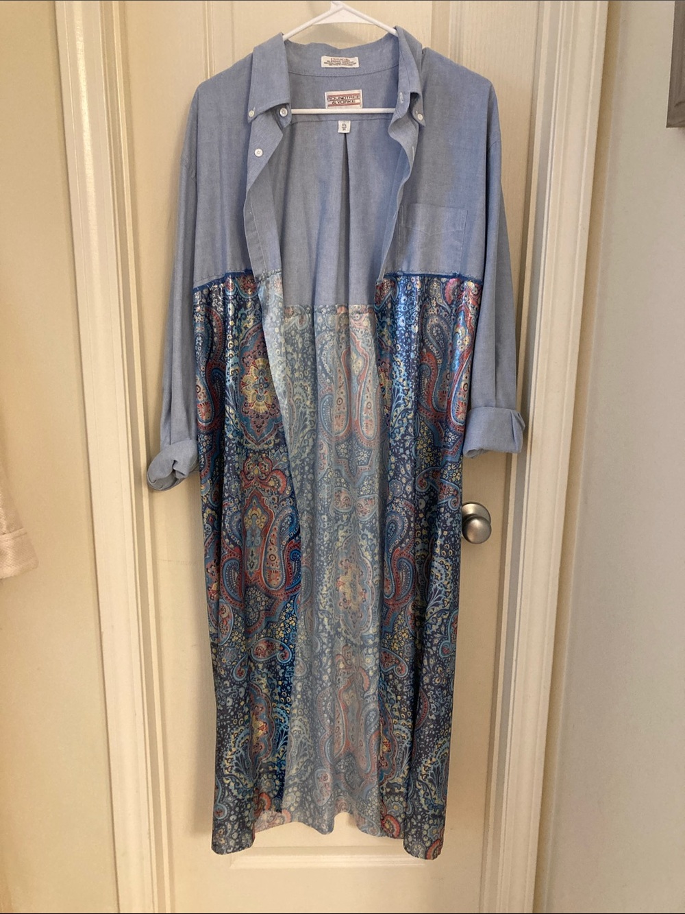 Light Blue Shirt Duster with Blue Paisley Panel